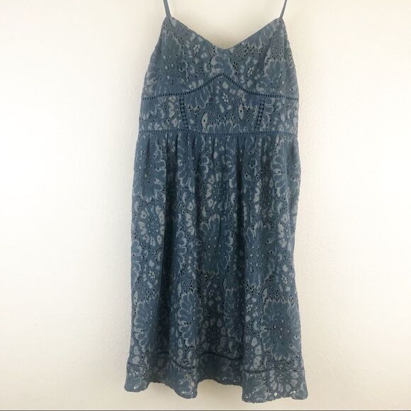 Loft lace cami blue eyelet spaghetti strap dress size 4P. New with tags - Picture 2 of 8